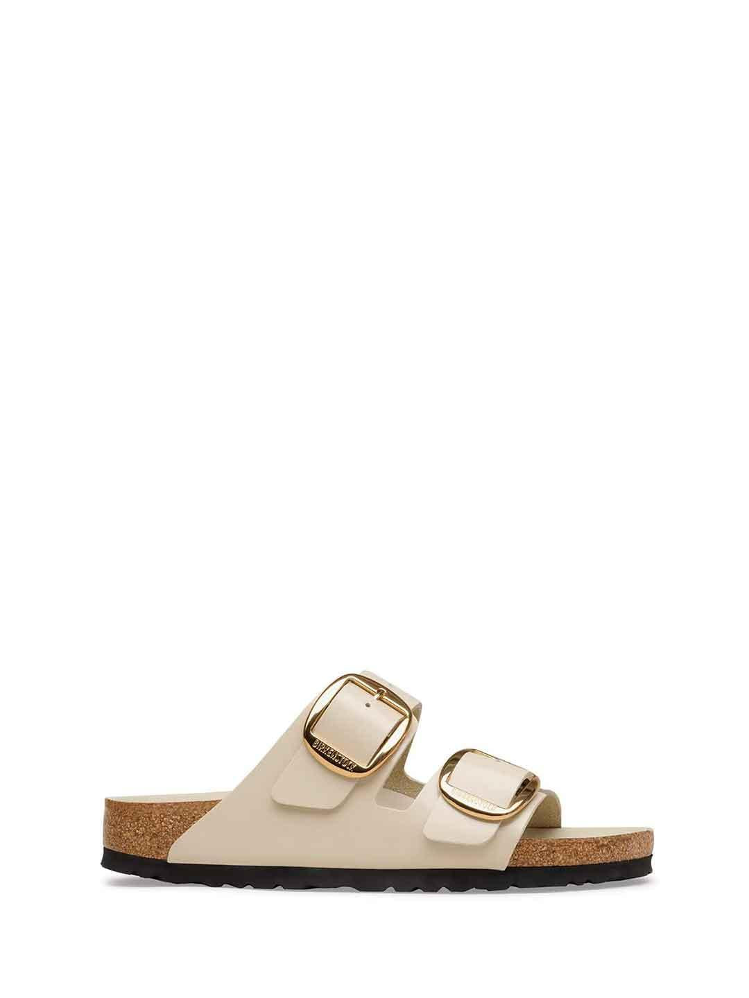 Birkenstock Arizona Big Buckle sandali beige con fibbia grande oro
