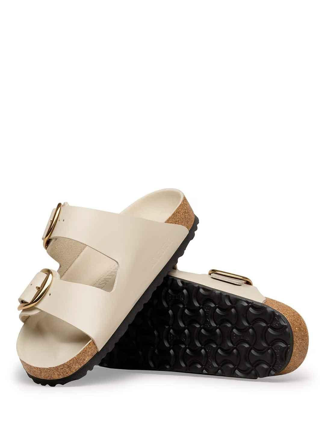Birkenstock Arizona Big Buckle sandali beige con fibbia grande oro