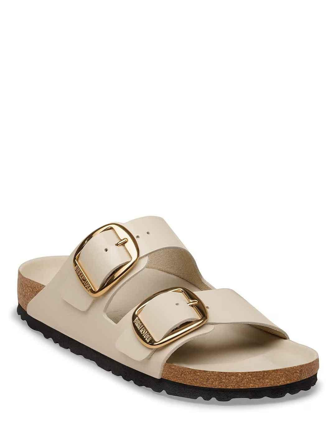Birkenstock Arizona Big Buckle sandali beige con fibbia grande oro