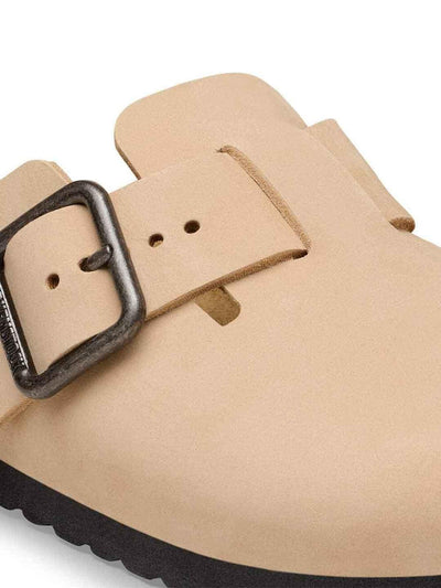 Birkenstock Boston Wire Buckle sabot beige con fibbia argento