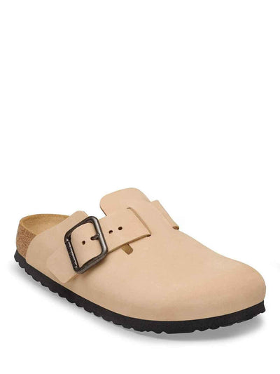 Birkenstock Boston Wire Buckle sabot beige con fibbia argento