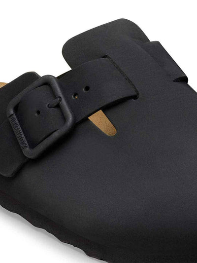 Birkenstock Boston Wire Buckle sabot nero con fibbia argento