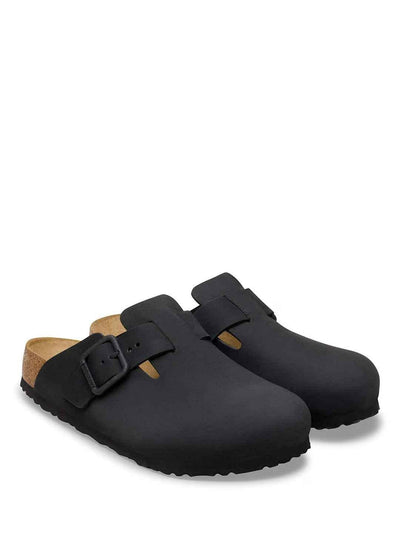 Birkenstock Boston Wire Buckle sabot nero con fibbia argento