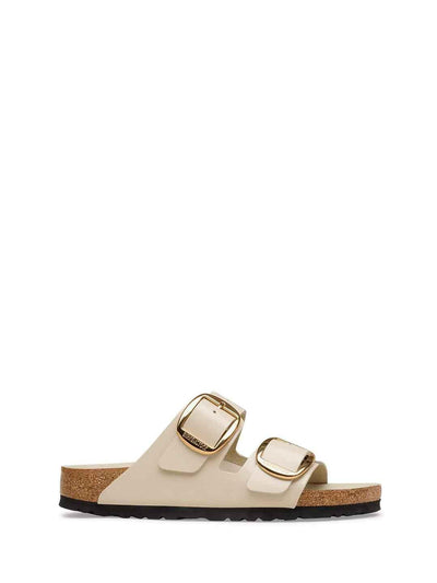 Birkenstock Arizona Big Buckle sandali beige con fibbia grande oro