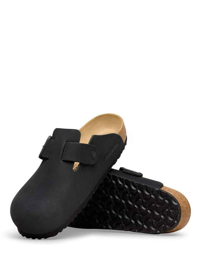 Birkenstock Boston Wire Buckle sabot nero con fibbia argento