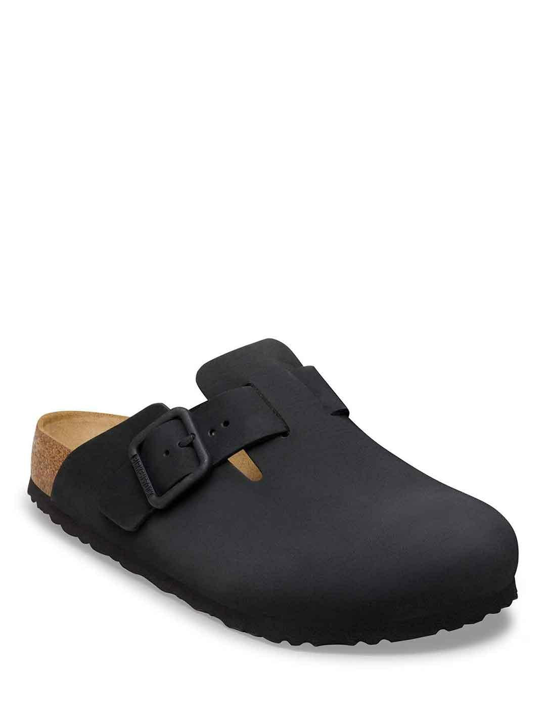 Birkenstock Boston Wire Buckle sabot nero con fibbia argento