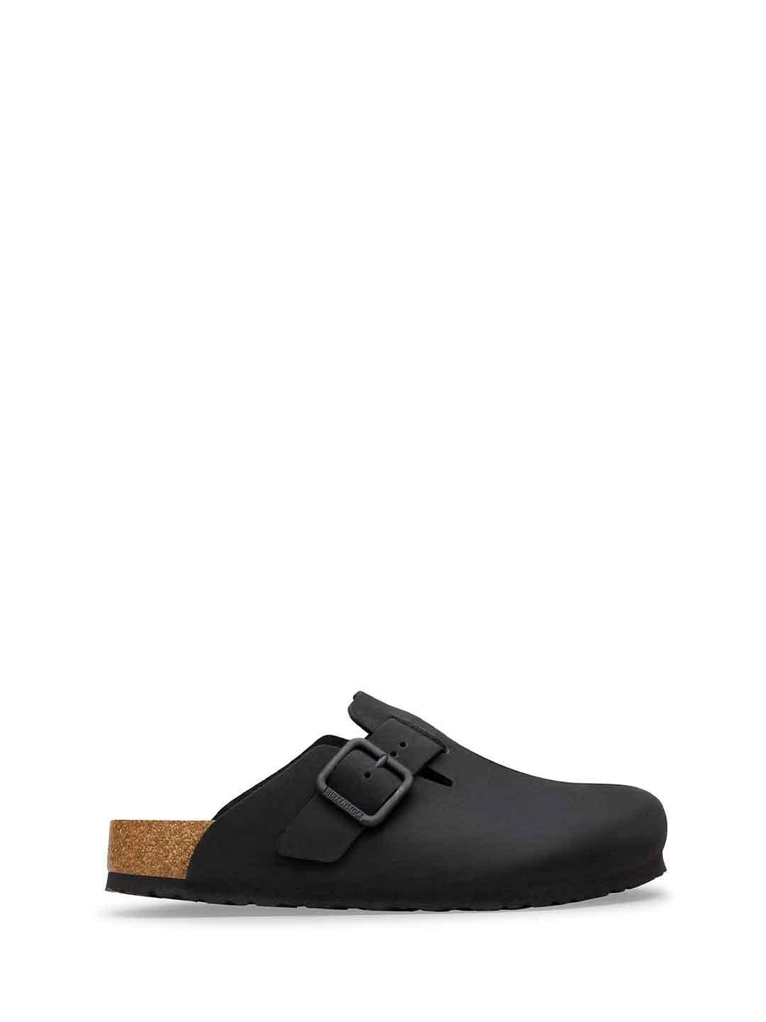Birkenstock Boston Wire Buckle sabot nero con fibbia argento