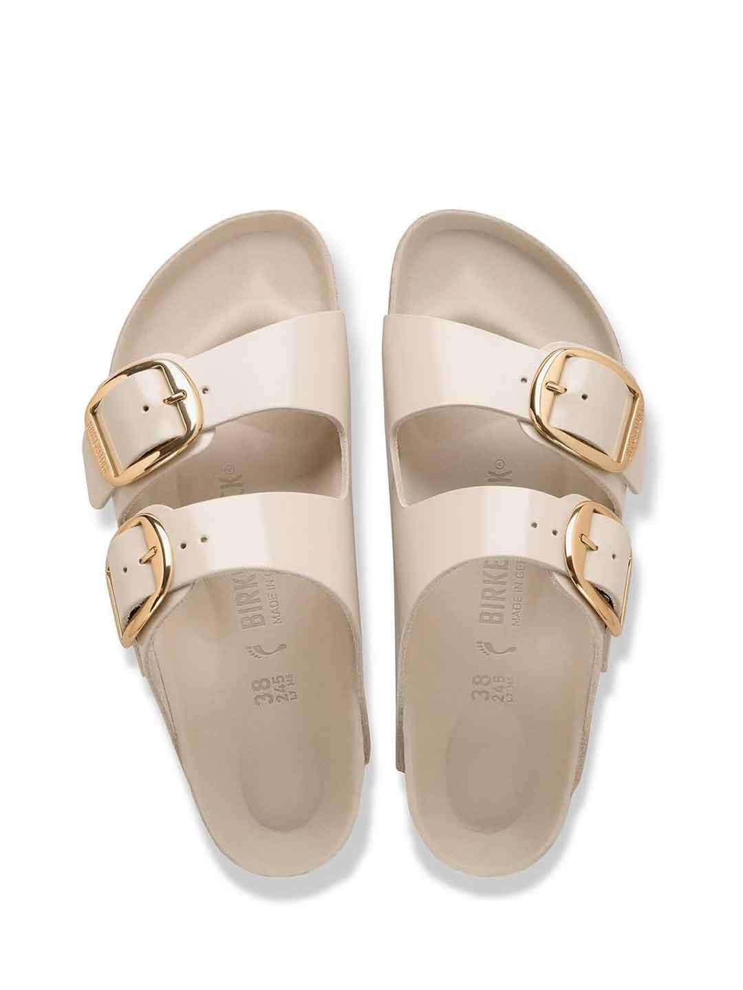 Birkenstock Arizona Big Buckle sandali beige con fibbia grande oro