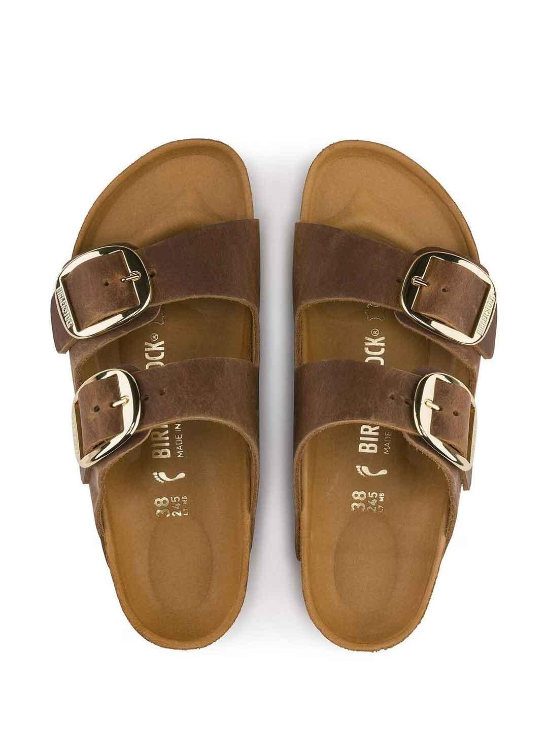 Birkenstock Arizona Big Buckle sandali cuoio con fibbia grande oro