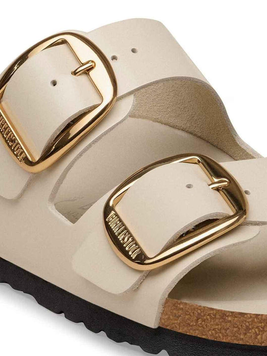 Birkenstock Arizona Big Buckle sandali beige con fibbia grande oro