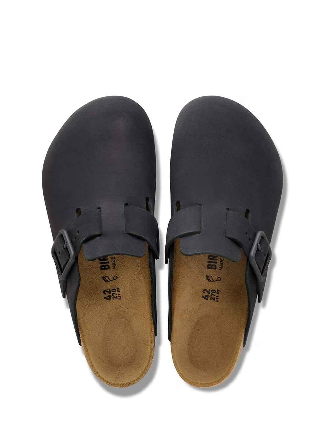 Birkenstock Boston Wire Buckle sabot nero con fibbia argento