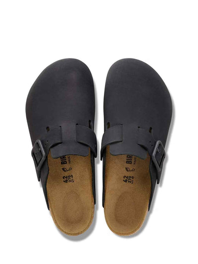 Birkenstock Boston Wire Buckle sabot nero con fibbia argento