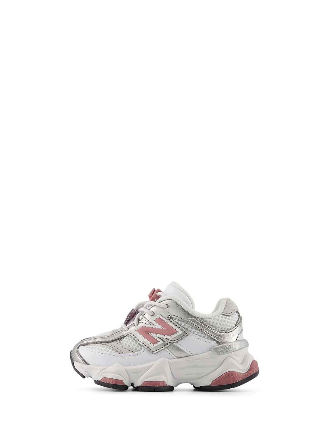 New Balance 9060 sneakers kids bianco con logo rosa 20-27,5